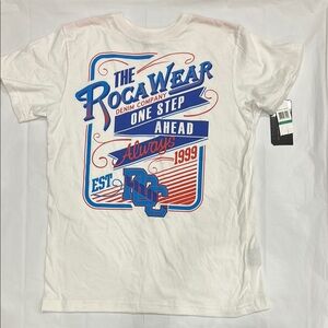 Rocawear White Tee with Blue and Red Graphics